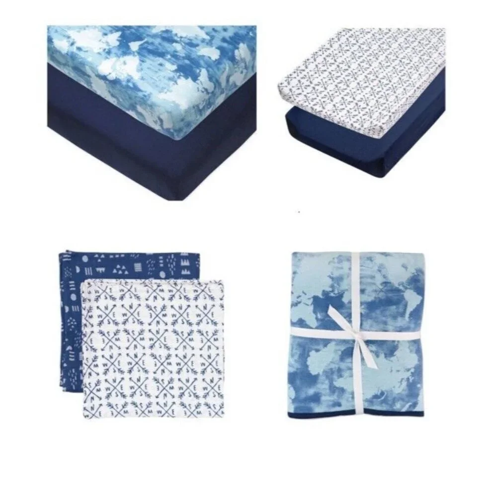 Honest Baby Organic Cotton Bedding Set‎ Blue Water Color World 7 pc Set